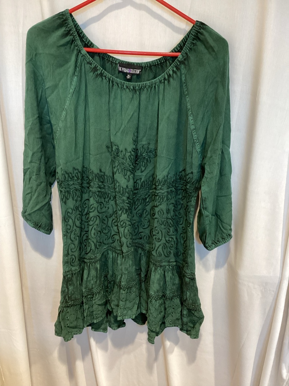 Green Embroidered Peasant Top